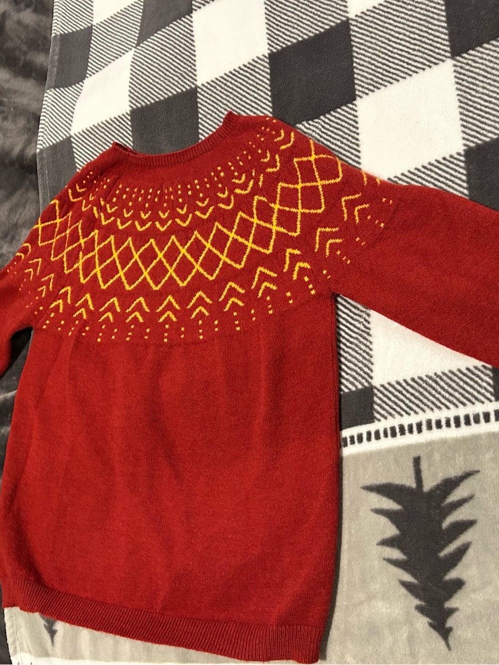Boutique bought Women's Red Fair Isle Yoke Sweater with Yellow Pattern